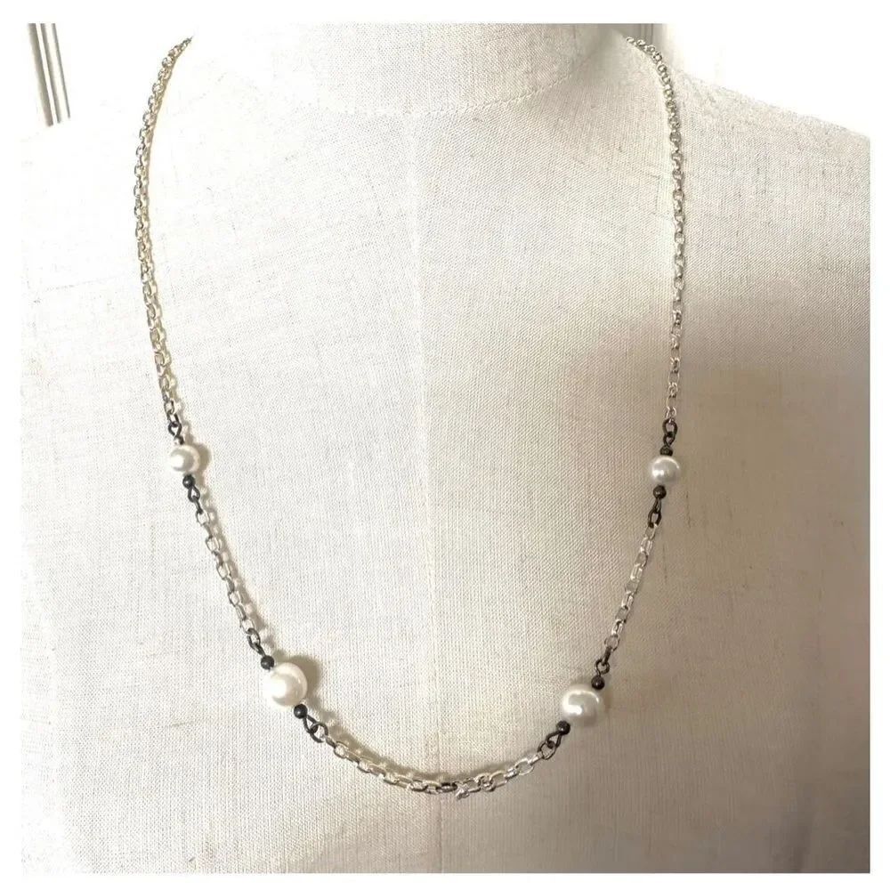 Napier faux pearl silver tone chain necklace